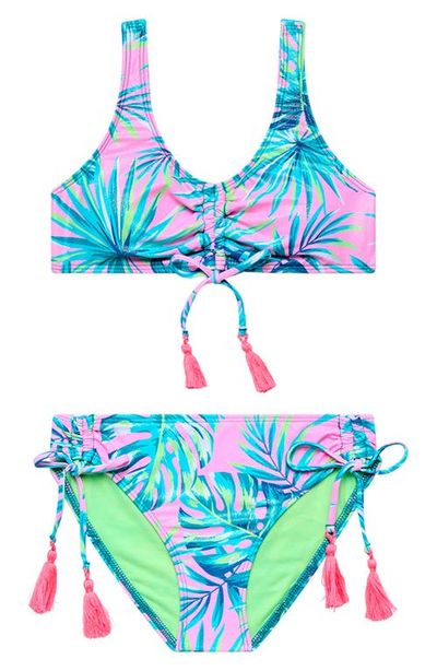 Beach Lingo Beach Lingo Kids' Metallic Ruched Tassel Trim Two-Piece Swimsuit