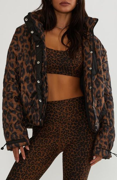 Beach Riot Beach Riot Harvie Leopard Print Quilted Puffer Jacket