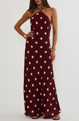 Beach Riot Beach Riot Xandra Polka Dot Halter Neck Maxi Dress