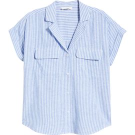 beachlunchlounge beachlunchlounge Brooke Short Sleeve Button-Up Linen Blend Shirt