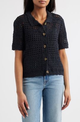 beachlunchlounge beachlunchlounge Penny Open Knit Short Sleeve Cardigan