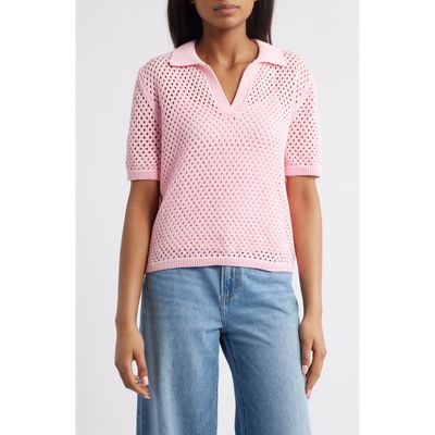 beachlunchlounge beachlunchlounge Tae Short Sleeve Open Knit Polo Sweater