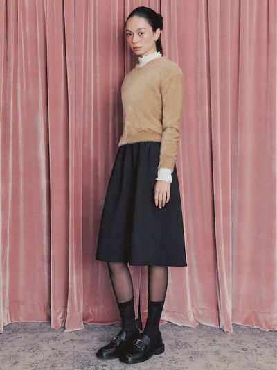 BEANPOLE LADIES [B. my] Crinkle Texture Full Skirt Black
