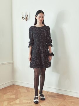 BEANPOLE LADIES [B. my] Heart PATTERN Boat Neck Mini dress Black (