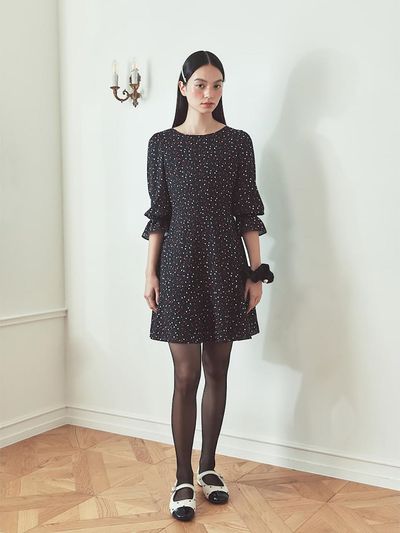 BEANPOLE LADIES [B. my] Heart PATTERN Boat Neck Mini dress Black (