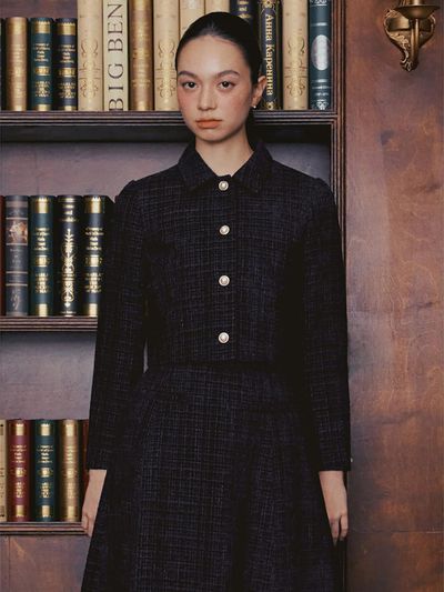 BEANPOLE LADIES [B. my] Tweed cropped jacket black