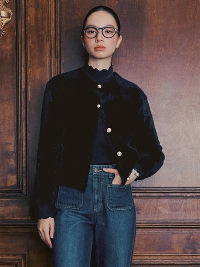 BEANPOLE LADIES [B. my]Fluffy Round Neck Cardigan Black