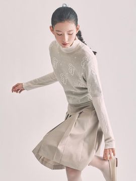 BEANPOLE LADIES Ribbon Pattern Short Sleeve Cotton Blend Knit [Light Grey] (BF5251N022)
