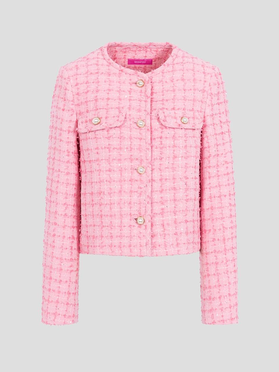 BEANPOLE LADIES Tweed Round Neck Sequin Jacket [Pink] (BF5211N01X)