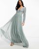 Beauut Beauut Bridesmaid wrap front maxi dress with mutli colored embroidery and embellishment in misty green - 1