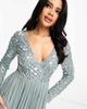 Beauut Beauut Bridesmaid wrap front maxi dress with mutli colored embroidery and embellishment in misty green - 3