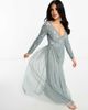 Beauut Beauut Bridesmaid wrap front maxi dress with mutli colored embroidery and embellishment in misty green - 4