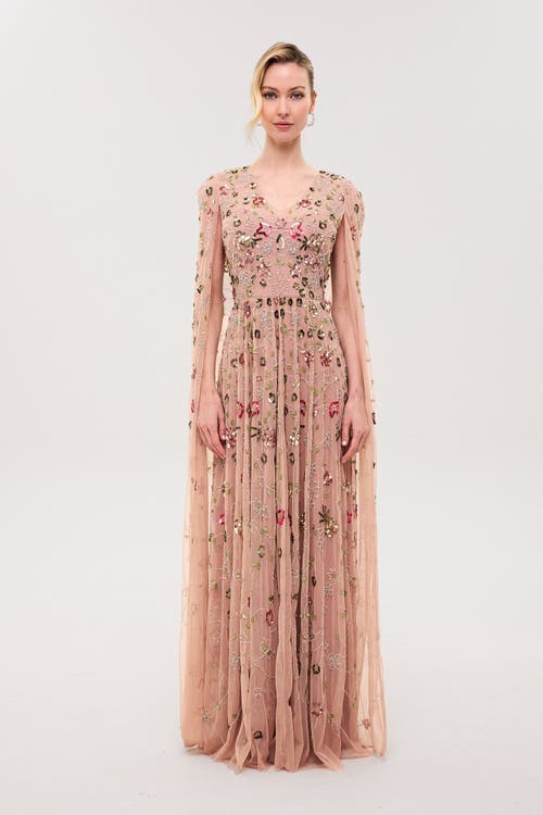 BEAUUT BEAUUT Cape Sleeves Embellished Sequin Maxi Dress