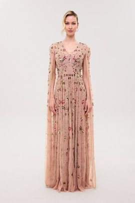 BEAUUT BEAUUT Cape Sleeves Embellished Sequin Maxi Dress