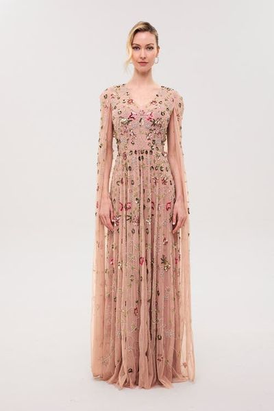 BEAUUT BEAUUT Cape Sleeves Embellished Sequin Maxi Dress
