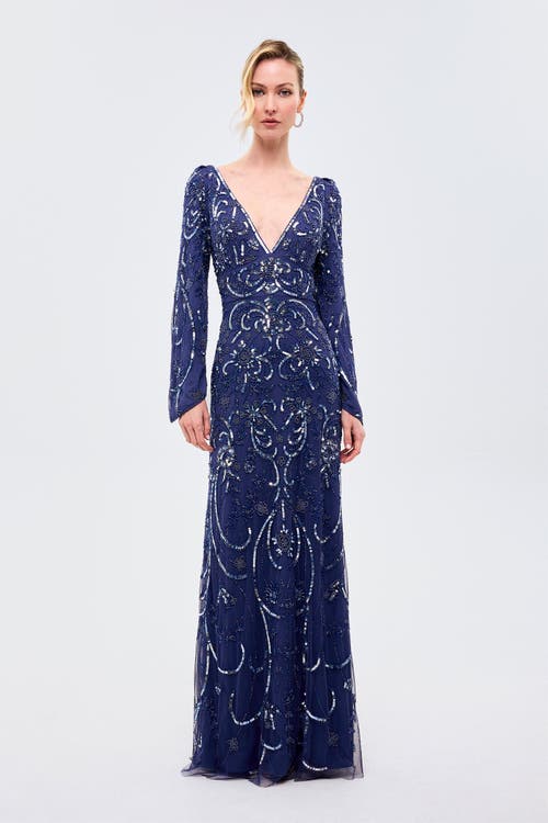 BEAUUT BEAUUT Deep Neck Embellished Sequins Maxi Dress