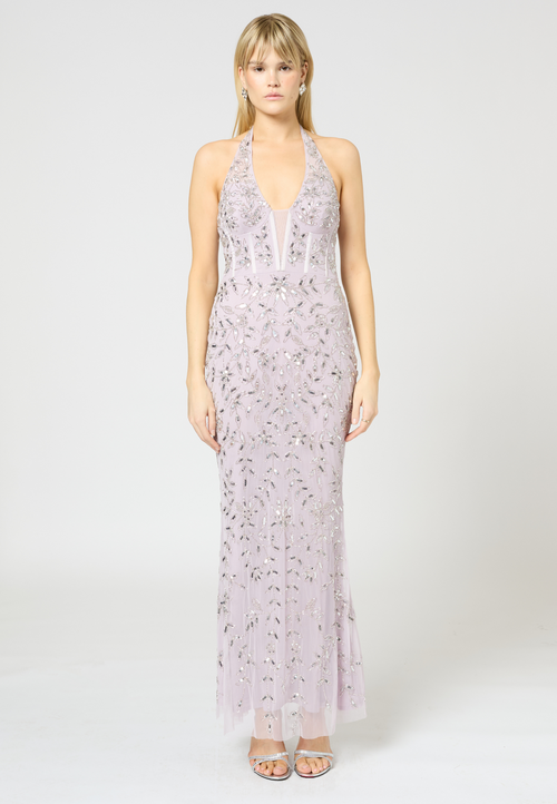 BEAUUT BEAUUT Embellished Sequin Beaded Maxi Corset Dress