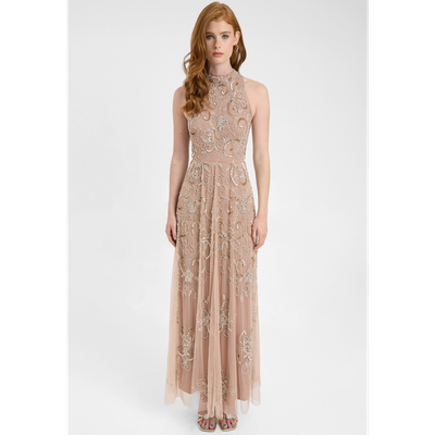 BEAUUT BEAUUT Embellished Sequin Beaded Maxi Dress With High Neckline With Sleeveless Design