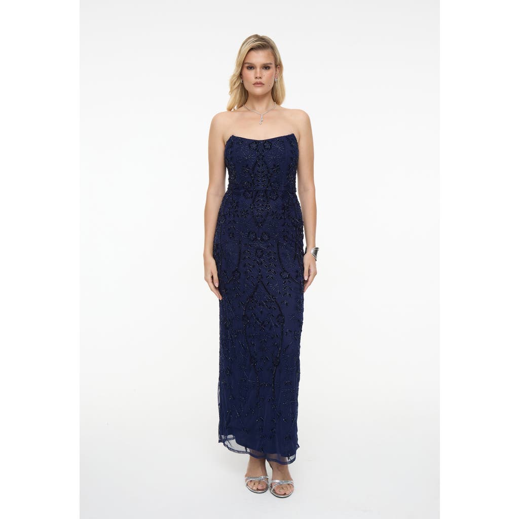 BEAUUT BEAUUT Embellished Sequin Beaded Maxi Strapless Dress
