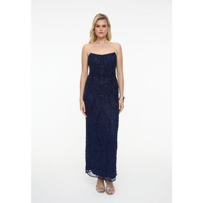 BEAUUT BEAUUT Embellished Sequin Beaded Maxi Strapless Dress