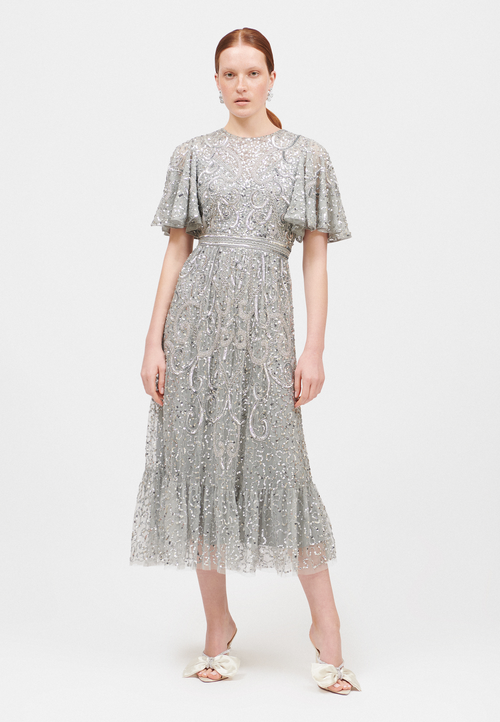 BEAUUT BEAUUT Embellished Sequin Beaded Midi Dress