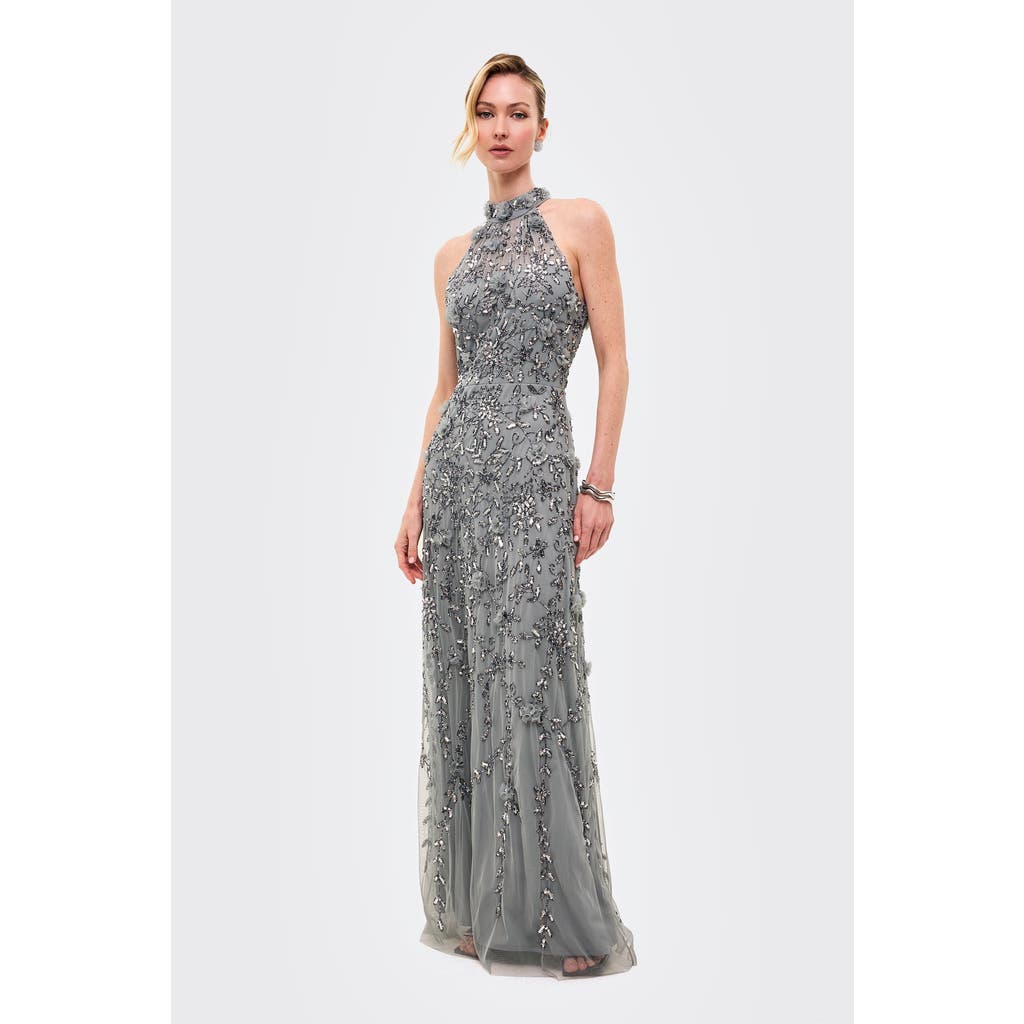 BEAUUT BEAUUT Embellished Sequins Halter Neck Maxi Dress