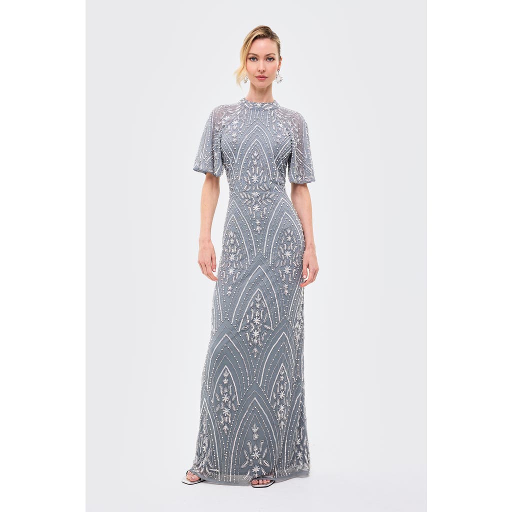 BEAUUT BEAUUT Embellished Sequins High Neck Gown