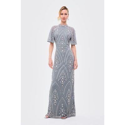 BEAUUT BEAUUT Embellished Sequins High Neck Gown