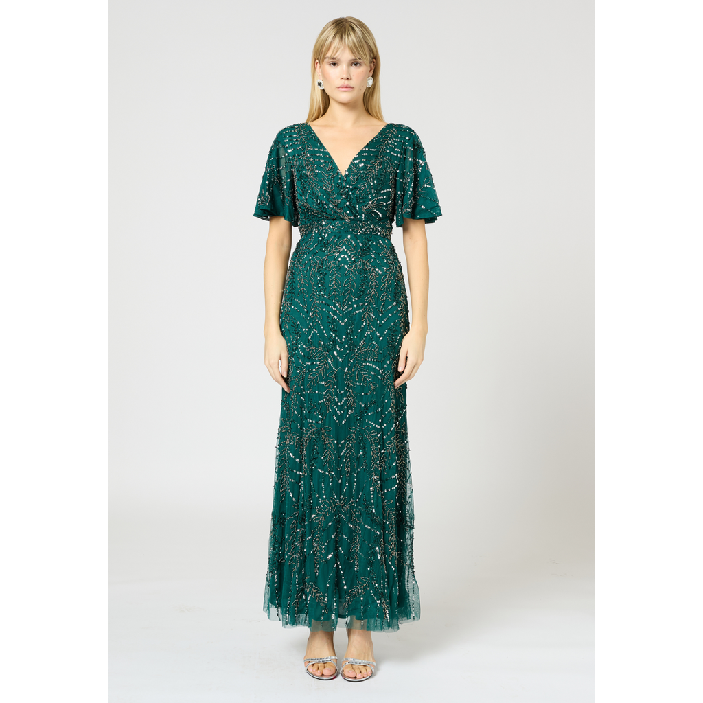 BEAUUT BEAUUT Embellished Sequins Wrap Neck Maxi
