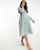 Beauut Beauut Maternity Bridesmaid wrap front midi dress with mutli colored embroidery and embellishment in misty green - 1