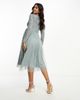 Beauut Beauut Maternity Bridesmaid wrap front midi dress with mutli colored embroidery and embellishment in misty green - 3