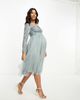 Beauut Beauut Maternity Bridesmaid wrap front midi dress with mutli colored embroidery and embellishment in misty green - 4