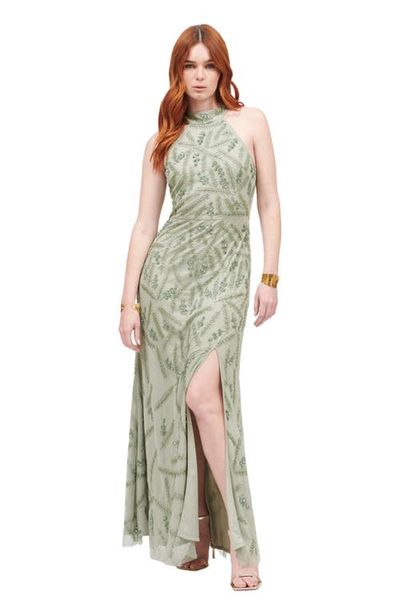 BEAUUT BEAUUT Occasion Embellished Sequin Beaded Halter Neck Evening Gown