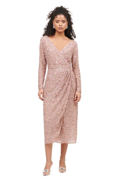 BEAUUT BEAUUT Occasion Embellished Sequin Beaded Maxi Wrap With Sleeves Evening Dress