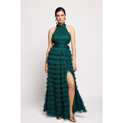 BEAUUT BEAUUT Ruffle Maxi Halter Neck Dress
