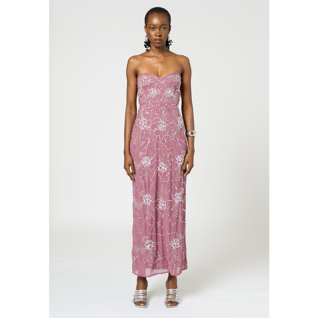BEAUUT BEAUUT Strapless Embellished Sequin Beaded Maxi Dress