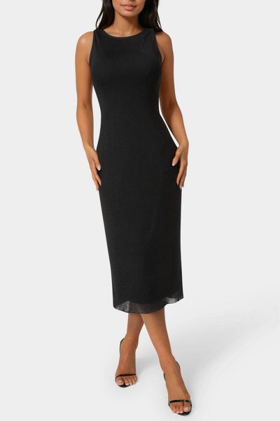 Bebe Bebe Powermesh Rhinestone Sleeveless Midi Dress in Black, Women's at Urban Outfitters