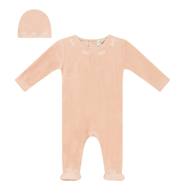 Bebe Bella Bebe Bella Bebe Embroidered Velour Romper with Hat