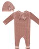 Bebe Bella Bebe Bella Bow Stitch Ribbed Velour Romper with Matching Hat - 1