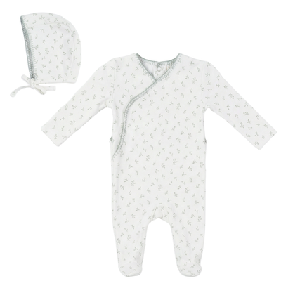 Bebe Bella Bebe Bella Boy Cherry Rib Faux Wrap Romper with Bonnet