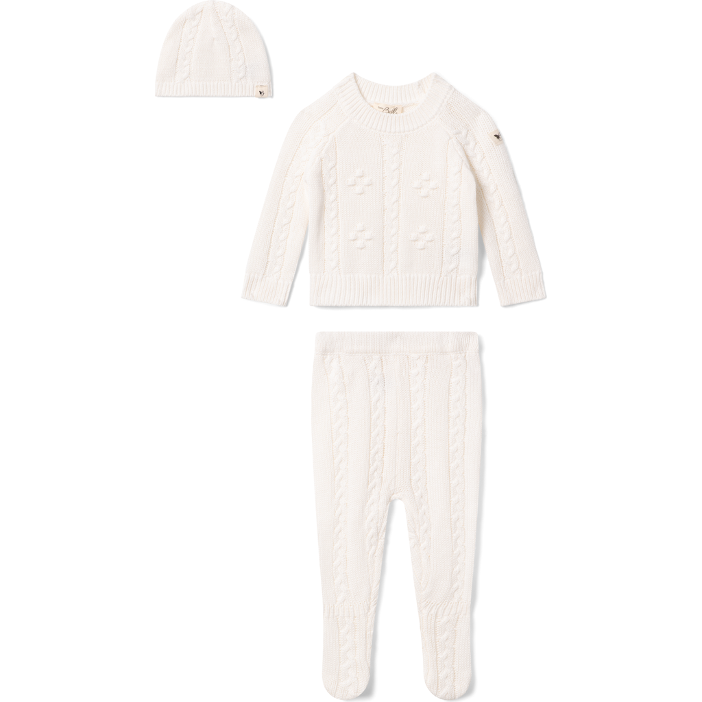 Bebe Bella Bebe Bella Braided Pointelle Knit 3 Piece Long Sleeve Top, Leggings and Hat Set