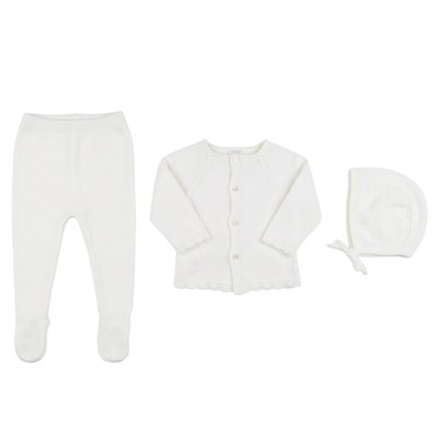 Bebe Bella Bebe Bella Diamond Knit Short Sleeve Top, Pants and Bonnet Set