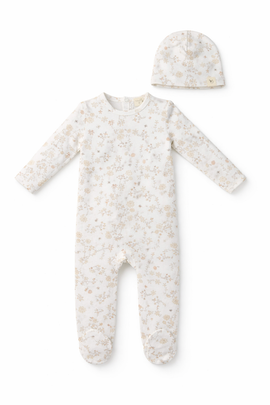 Bebe Bella Bebe Bella Girl All Over Floral and Mushroom Print Romper with Hat
