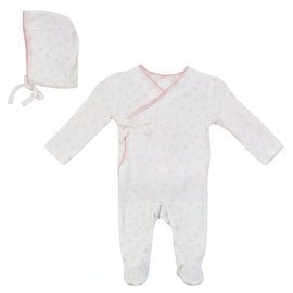 Bebe Bella Bebe Bella Girl Cherry Rib Faux Wrap Romper with Bonnet