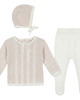 Bebe Bella Bebe Bella Striped Pointelle Knit Set Long Sleeve Top and Pants with Bonnet - 1
