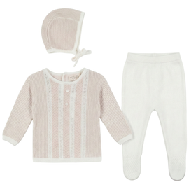 Bebe Bella Bebe Bella Striped Pointelle Knit Set Long Sleeve Top and Pants with Bonnet