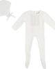 Bebe Bella Bebe Bella Striped Pointelle Pearl Button Romper with Matching Bonnet - 1