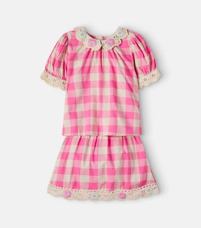 Bebe Organic Bebe Organic Anais checked crochet cotton-blend top and skirt set