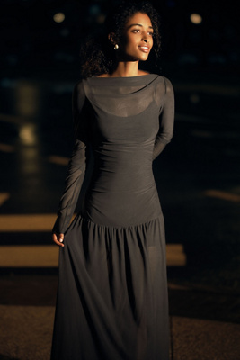 BEC + BRIDGE - Blaine Long-Sleeve Sheer Drop-Waist Stretch Mesh Maxi Dress