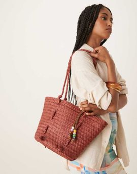 Becksondergaard Becksondergaard adina straw tote bag in burgundy-Red